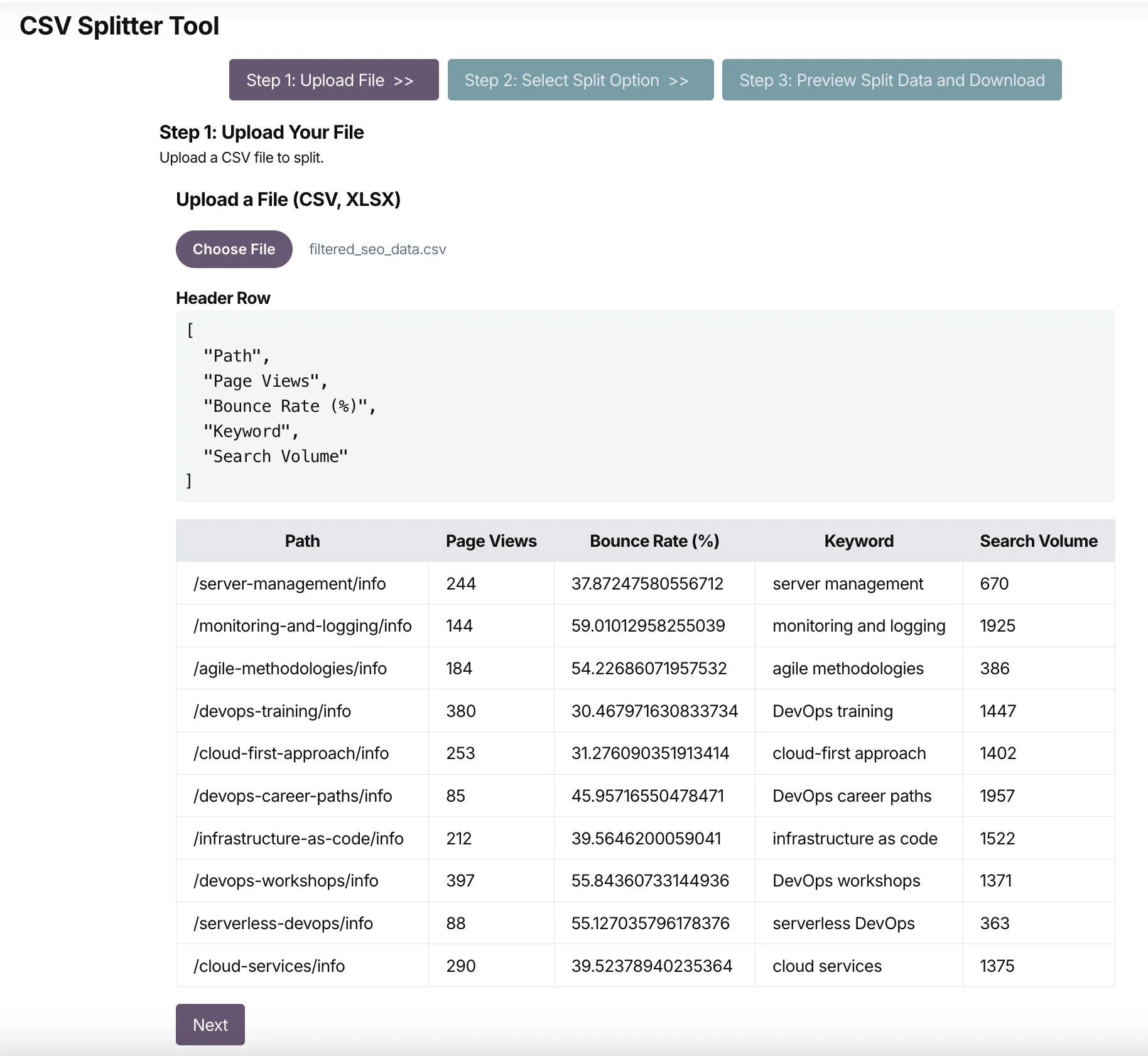 CSV Splitter Tool - Upload File