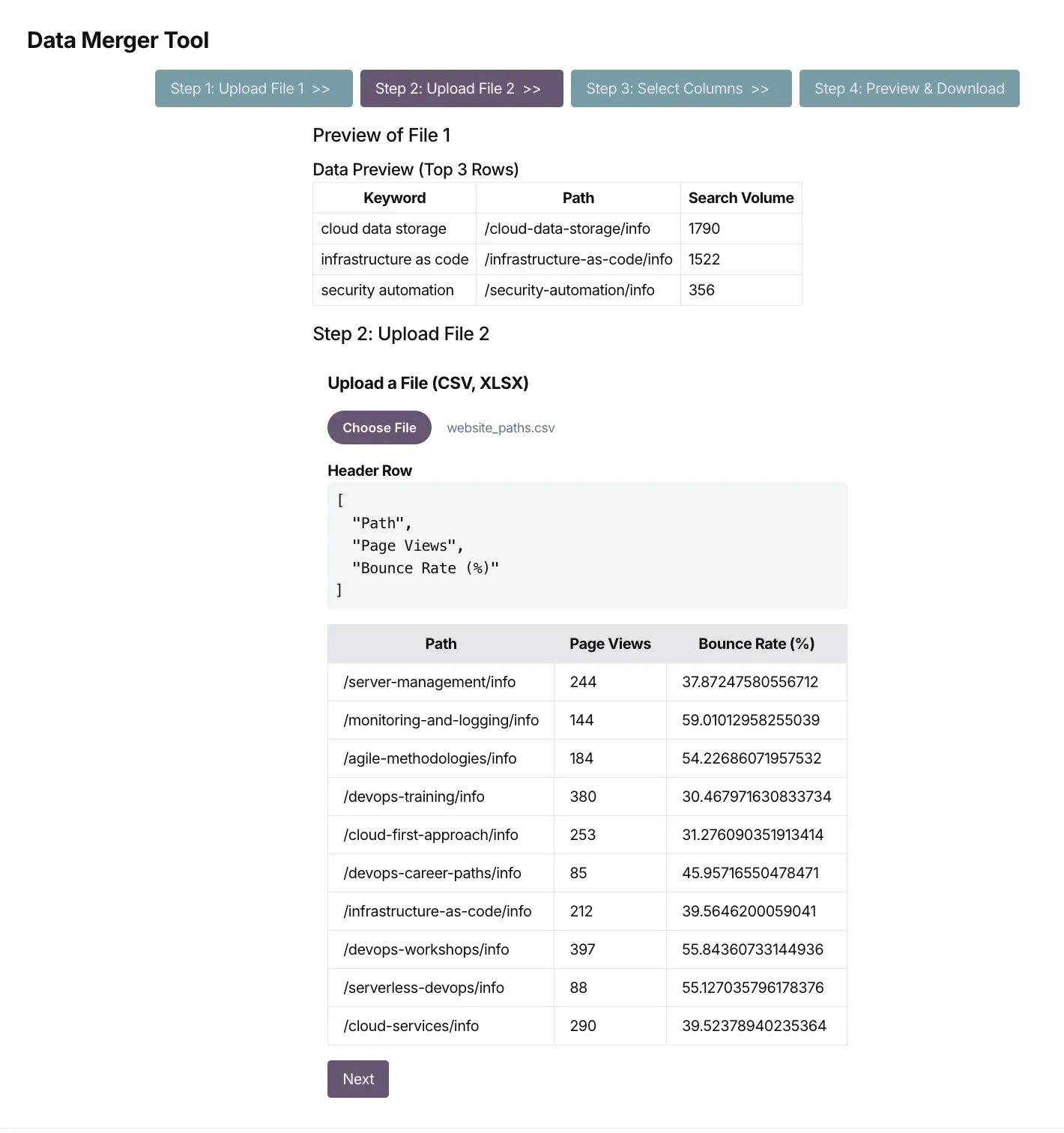 Data Merger Tool - Upload File 2