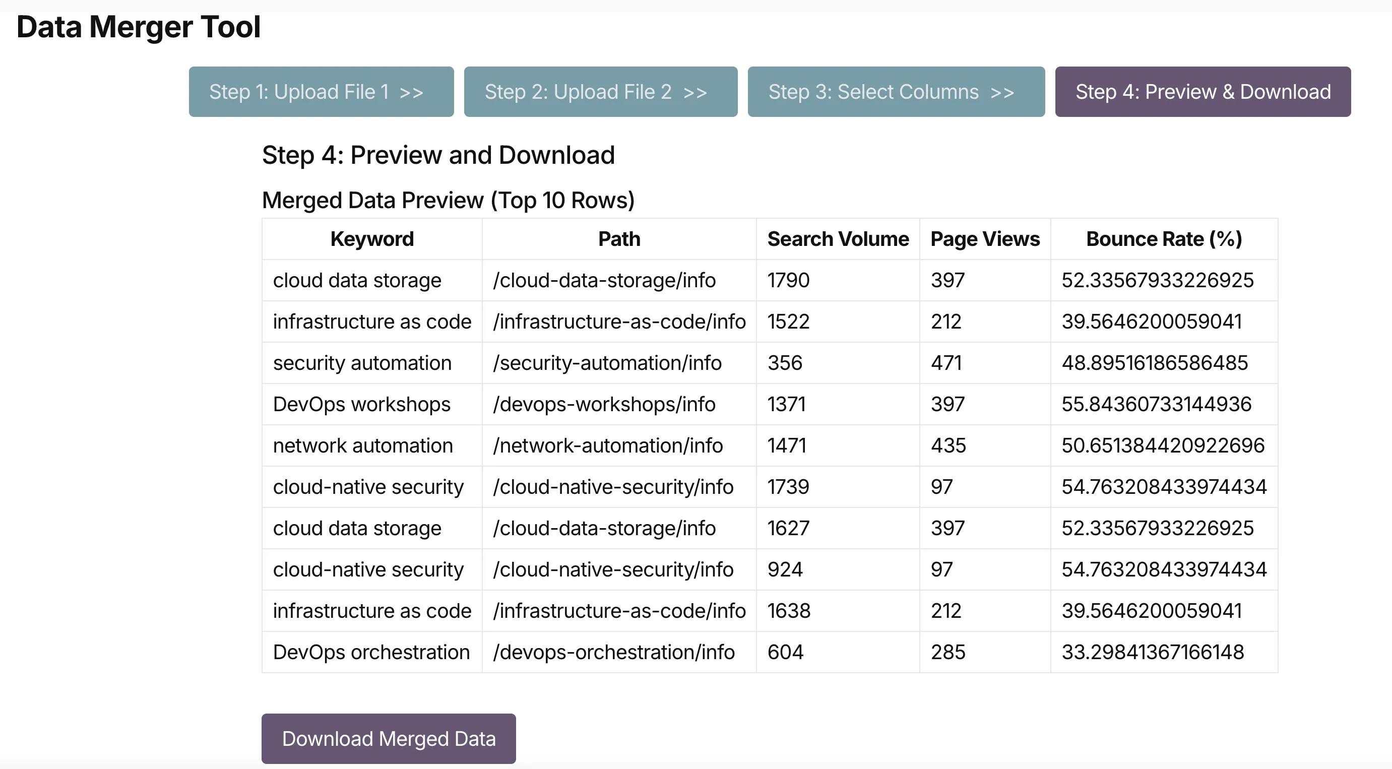 Data Merger Tool - Merged Data